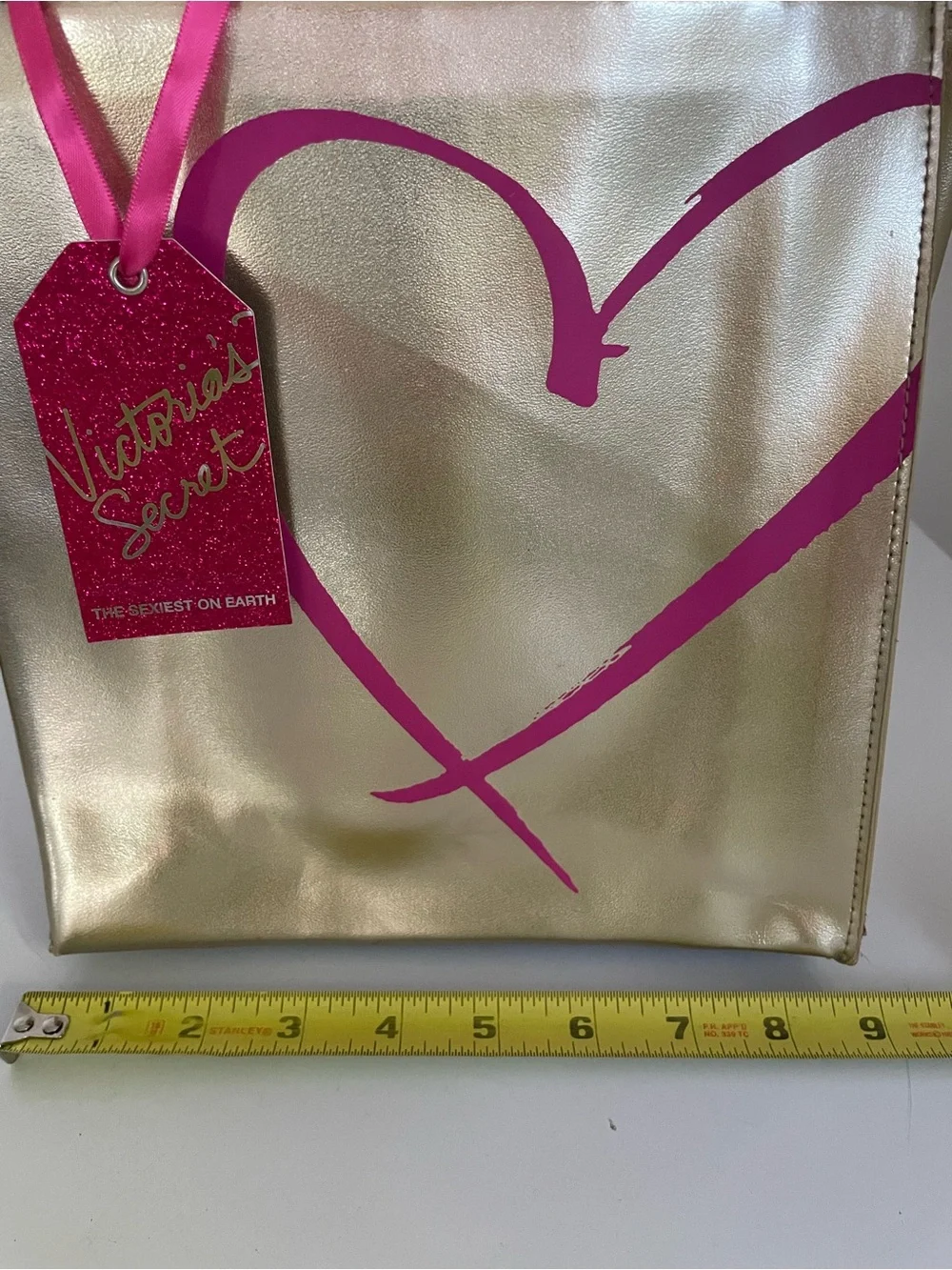 Victoria's Secret Gold Tote with Pink Heart Graphic VTG NWT